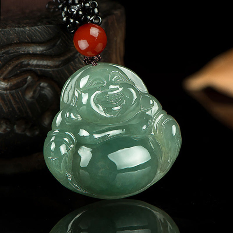 KarmaRipple's Laughing Buddha Jade Abundance String Pendant Necklace p1