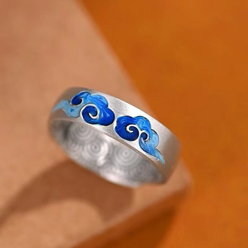 KarmaRipple's Blue Auspicious Clouds Pattern Wealth Bronze Adjustable Ring p1