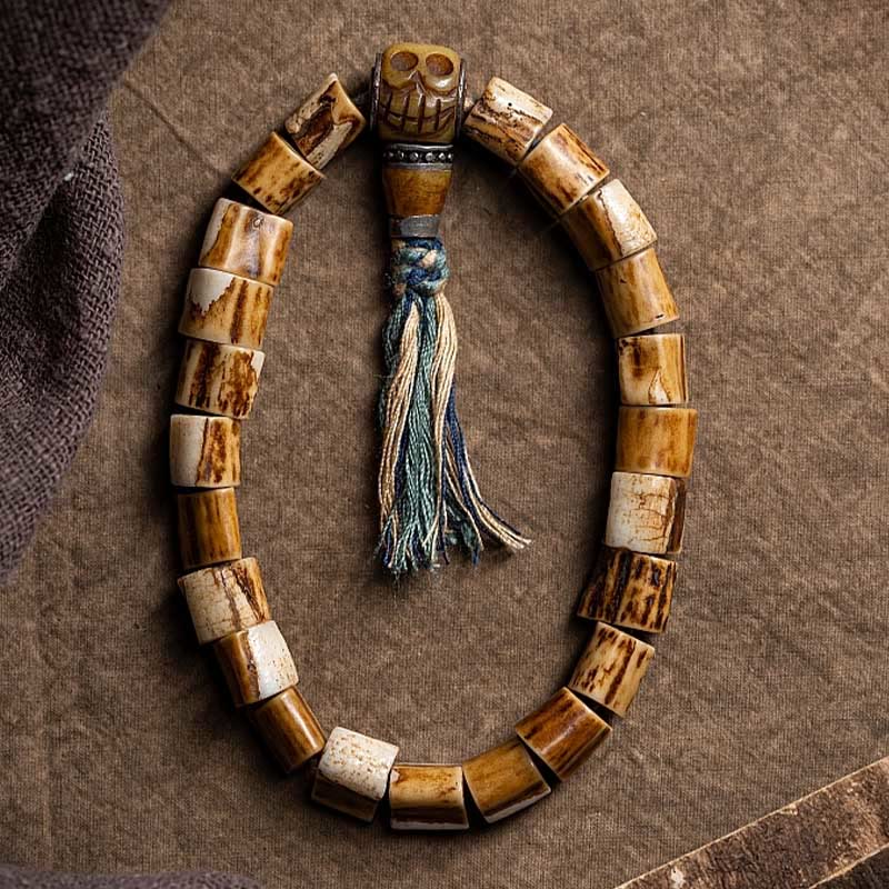 KarmaRipple's Tibetan Deer Bone Yak Bone Skull Carved Wisdom Bracelet p1