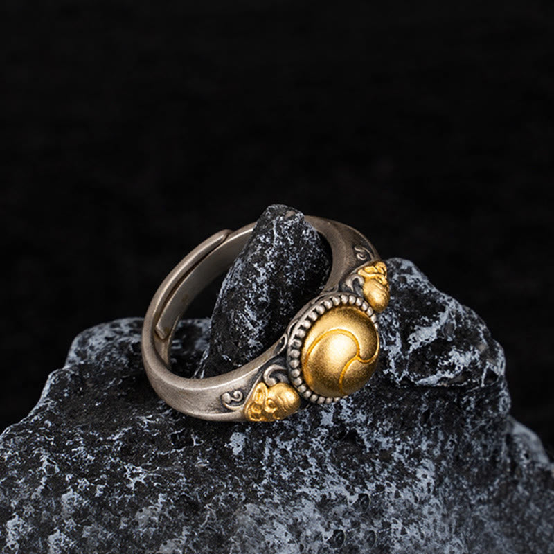 KarmaRipple's 925 Sterling Silver Plated Gold Skeleton Balance Adjustable Ring p1