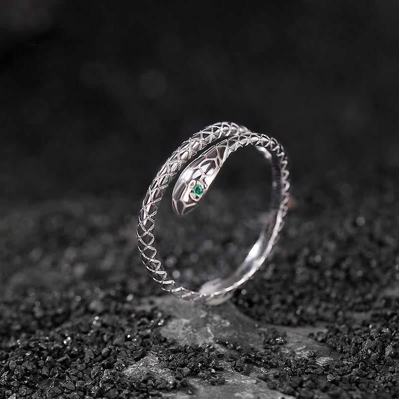 KarmaRipple's 925 Sterling Silver Year Of The Snake Adjustable Open Blessing Protection Ring p1