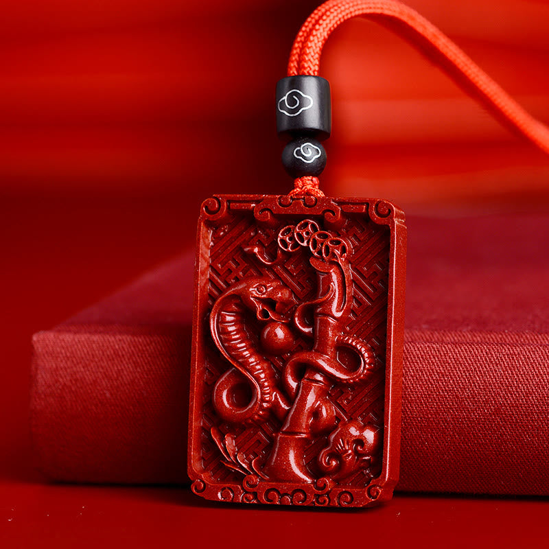 KarmaRipple's Chinese Zodiac Cinnabar Rectangle Calm Pendant Necklace p1
