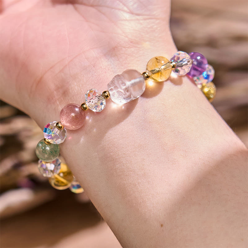 KarmaRipple's PiXiu Ivory Gemstone Citrine Green Strawberry Quartz Amethyst Fortune Bracelet p1
