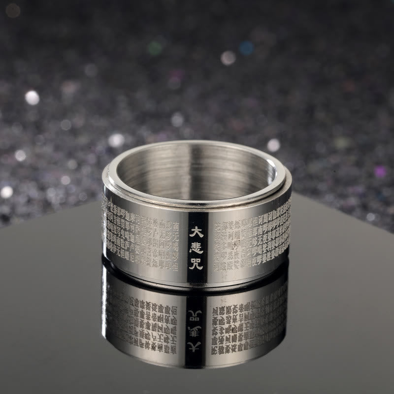 KarmaRipple's Great Compassion Mantra Carved Titanium Steel Strengthen Rotatable Ring p1