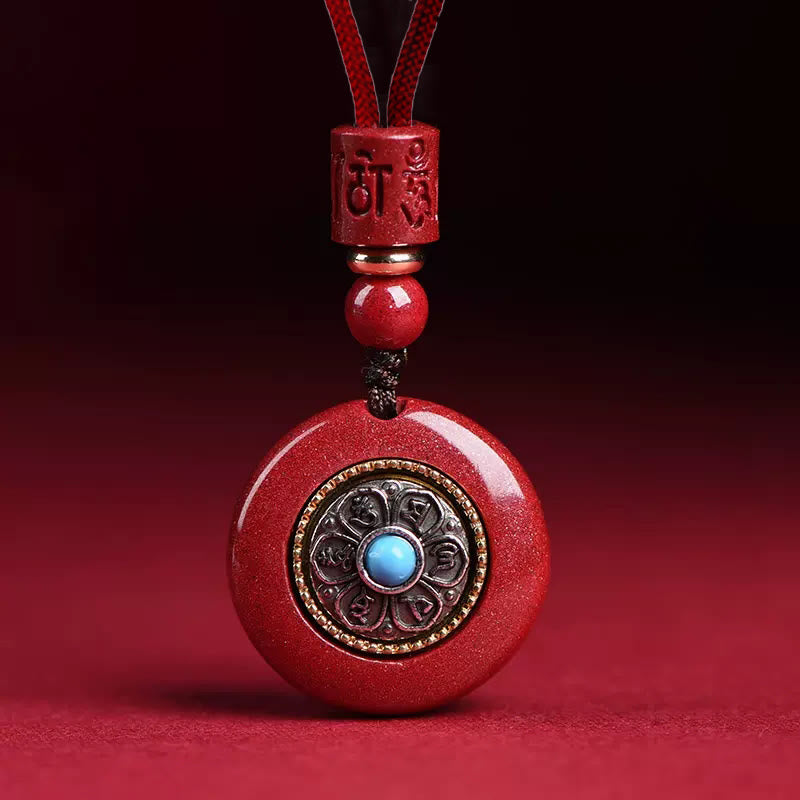 KarmaRipple's Authentic Cinnabar Six True Words 'Om Mani Padme Hum' Woven String Blessing Key Chain Pendant Necklace p1