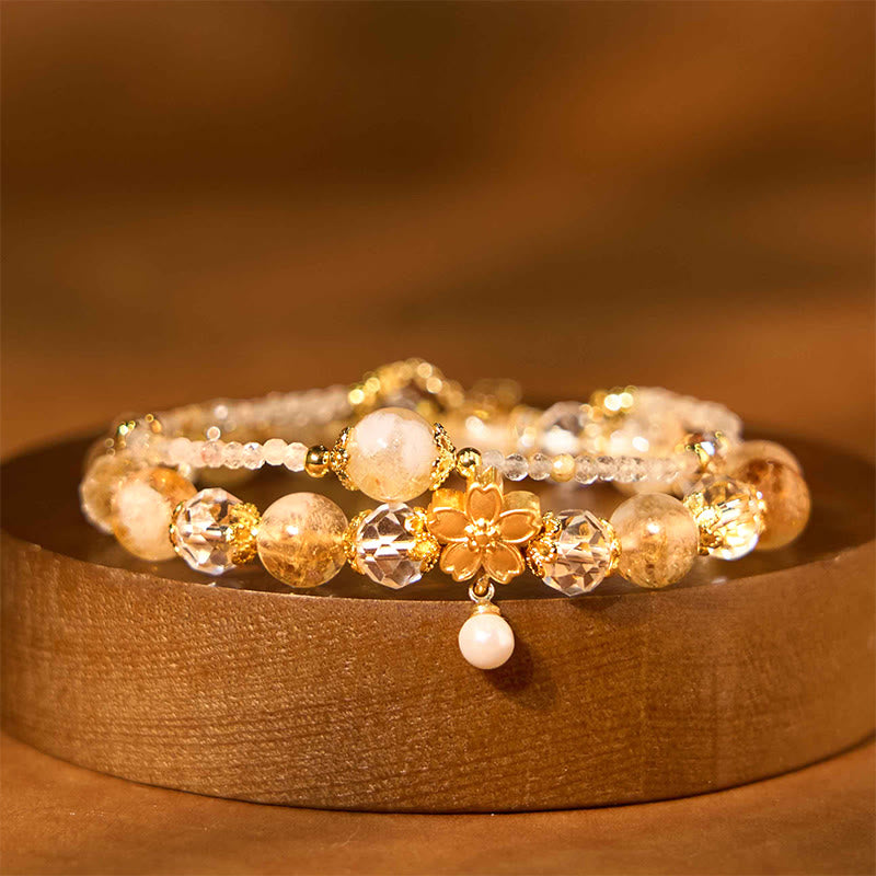 KarmaRipple's Authentic Citrine Glass Beadwork Flower Multiple Layers Prosperity Bracelet p1