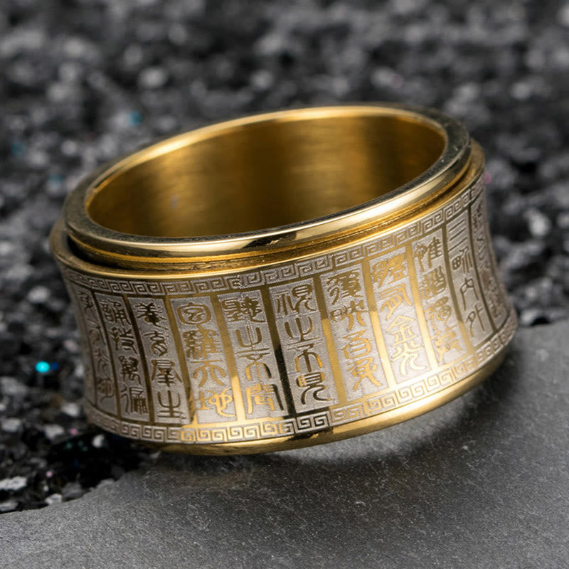 KarmaRipple's Tibetan Seal Script Golden Light Mantra Titanium Steel Spinner Balance Ring p1