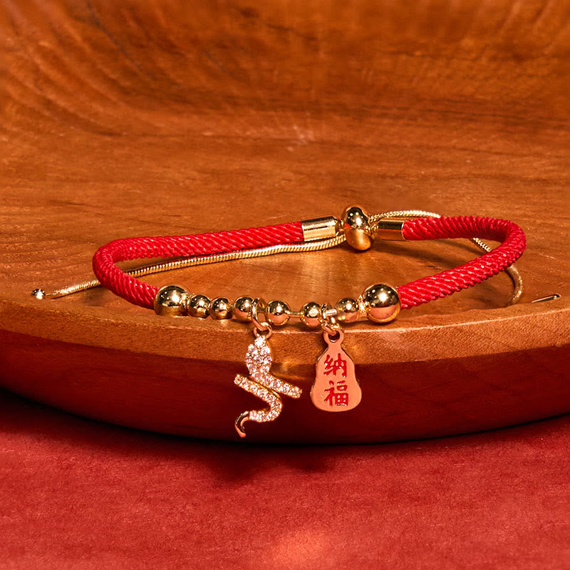 KarmaRipple's Handmade Red String Fu Character Year Of The Snake Protection Woven Bracelet p1