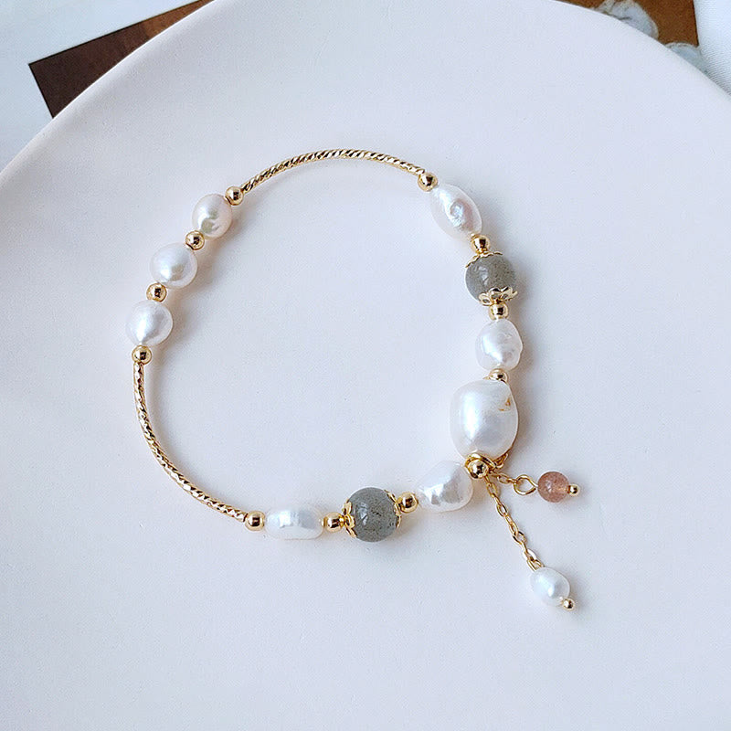 KarmaRipple's Pearl Moonstone Strawberry Quartz Bead Optimism Bracelet p1