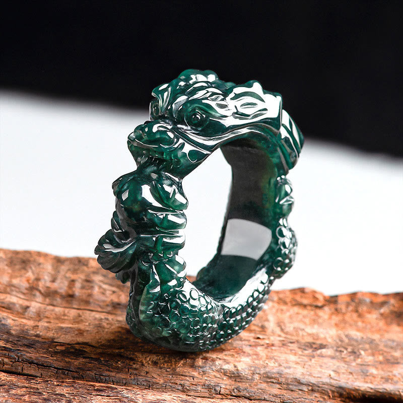 KarmaRipple's Authentic Cyan Jade Dragon Carved Success Ring p1