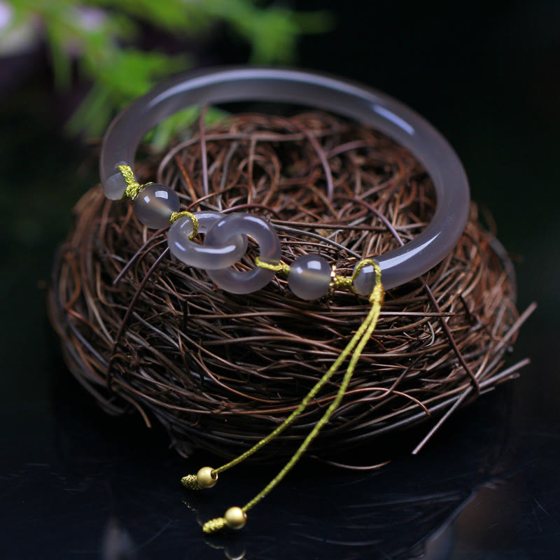 KarmaRipple's Authentic Gray Agate Double Peace Buckle Balance Bracelet Bangle p1