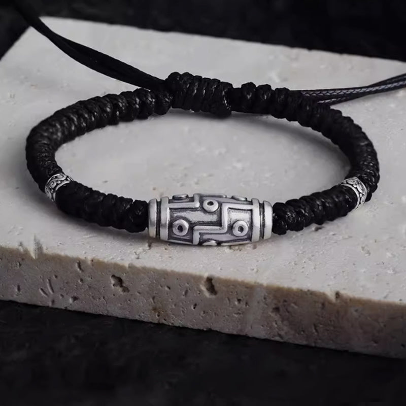 KarmaRipple's 999 Sterling Silver Nine-Eye Dzi Bead Pattern Blessing Rope Bracelet p20