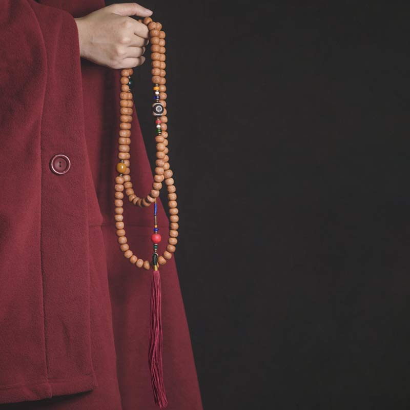 KarmaRipple's 108 Mala Beadwork Bodhi Seed Dzi Bead Peace Tassel Bracelet p1