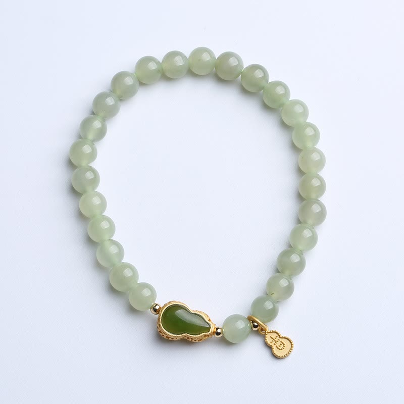 KarmaRipple's 925 Sterling Silver Plated Gold Authentic Hetian Jade Bead Gourd Lotus Bamboo Fu Character Fortune Bracelet p1