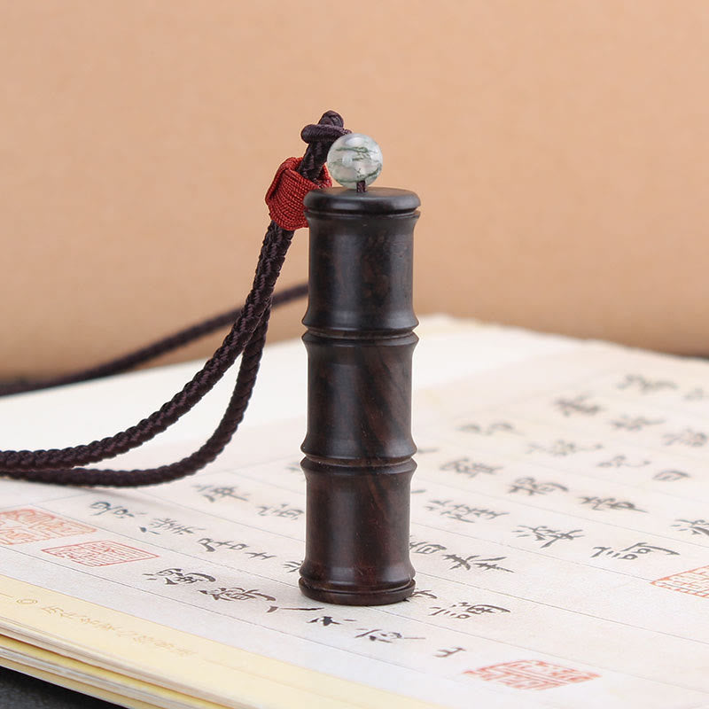 KarmaRipple's Ebony Wood Bamboo Pattern Ghau Prayer Box Peace Pendant Necklace p1