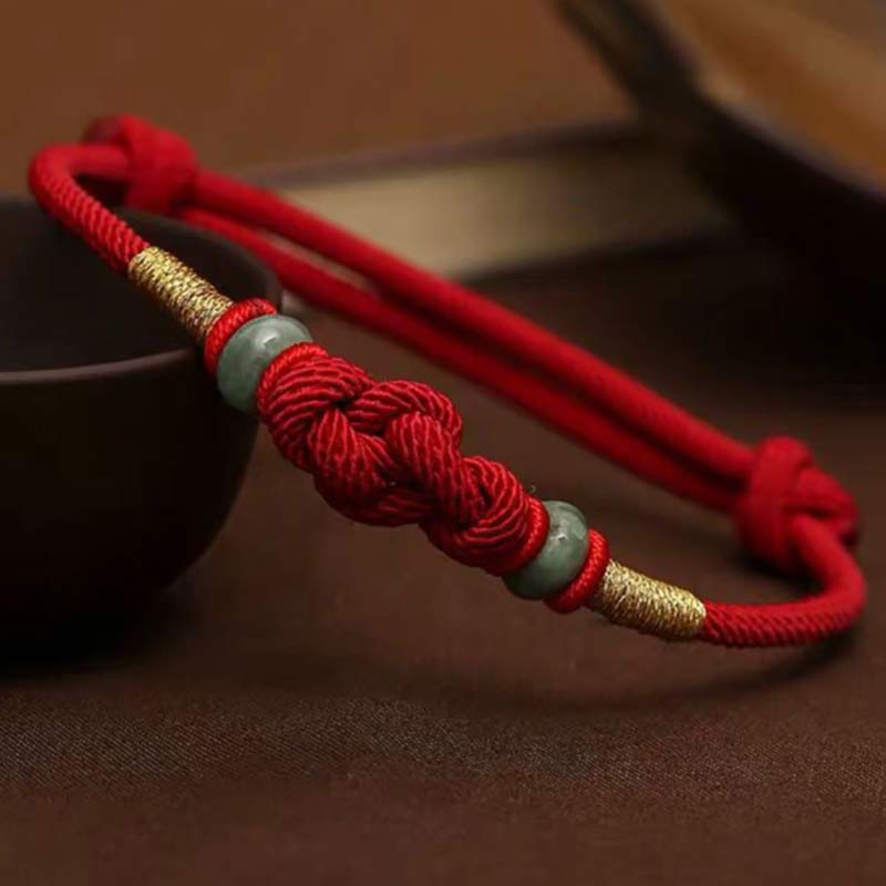 KarmaRipple's Red String Jade Fortune Fortune Weave Woven Pair Bracelet p1