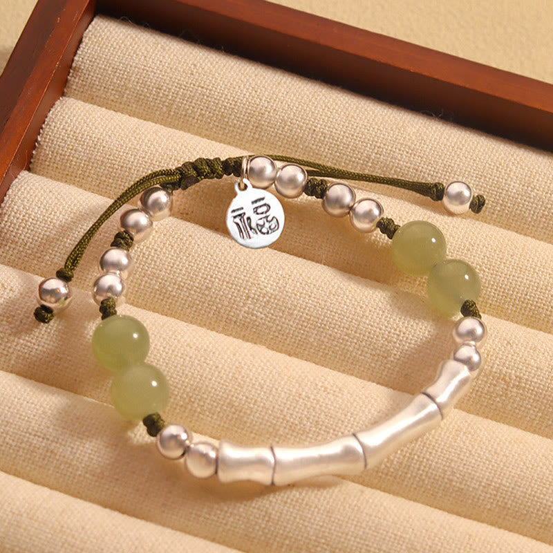 KarmaRipple's 925 Sterling Silver Authentic Jade Fu Character Bamboo Abundance Bracelet p1