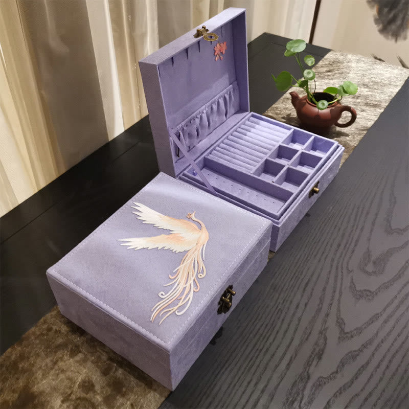 KarmaRipple's Purple Phoenix Jewelry Box Organizer Two-Layer Jewelry Storage Box Flannel Box p1
