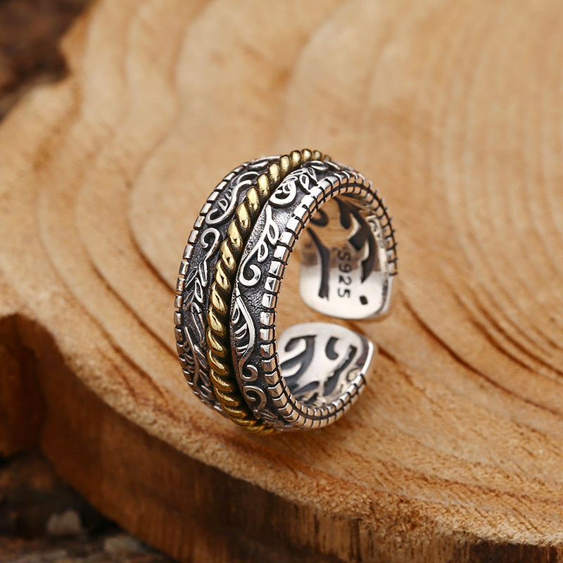 KarmaRipple's 925 Sterling Silver Tang Dynasty Flower Design Fortune Adjustable Ring p1