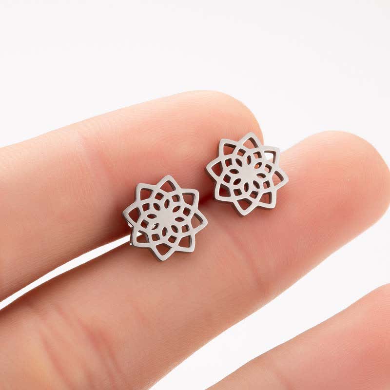 KarmaRipple's Tibetan Lotus Pattern New Beginning Stud Earrings p1