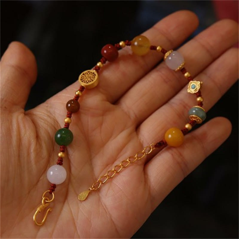 KarmaRipple's 925 Sterling Silver Authentic Hetian Jade Amber Red Agate Crystals Fortune Bracelet p1