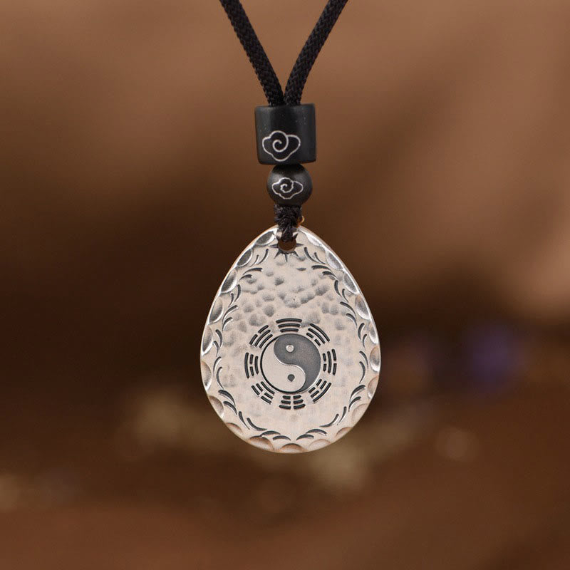 KarmaRipple's Vintage 999 Sterling Silver Yin Yang Bagua Water Drop Design Balance Balance Pendant Necklace p1