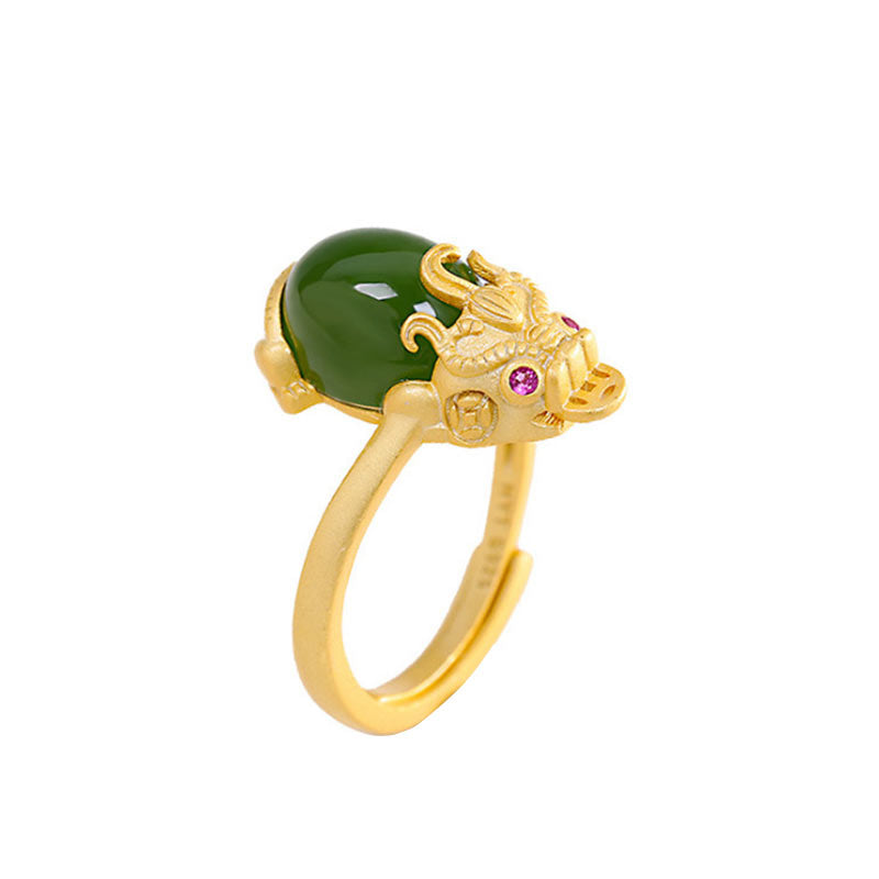 KarmaRipple's 18k Gold-plated Pixiu Jade Wealth Ring p1