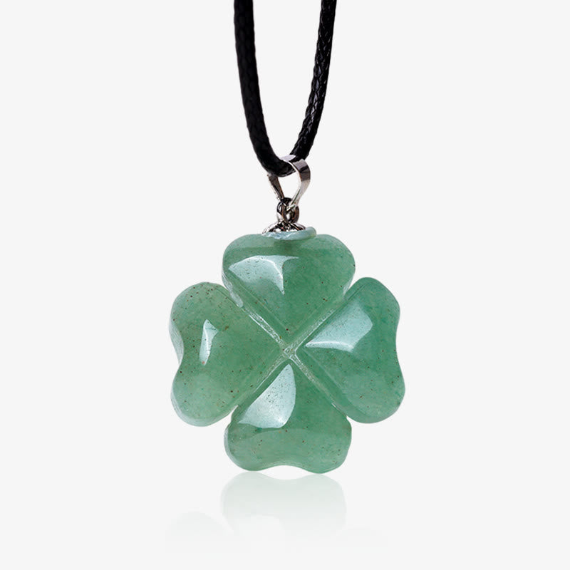 KarmaRipple's 925 Sterling Silver Green Aventurine Four Leaf Clover Fortune Leather Rope Pendant Necklace p1