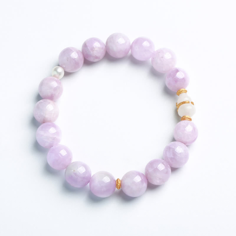 KarmaRipple's Kunzite Hetian Ivory Jade Gourd Love Spiritual Growth Bracelet p1