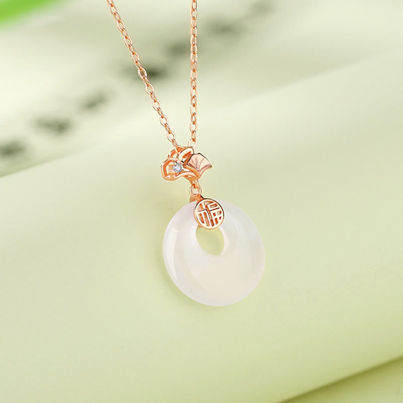 KarmaRipple's 925 Sterling Silver Ginkgo Leaf Butterfly Rose Chalcedony Hetian Jade Peace Buckle Fu Character Balance Pendant Necklace p7
