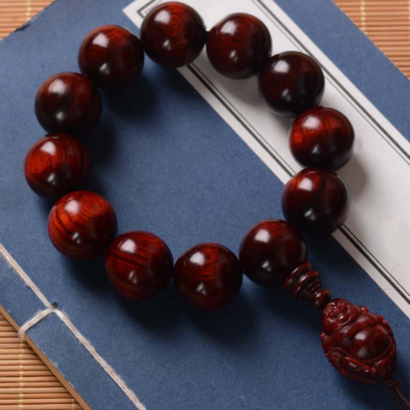 KarmaRipple's Small Leaf Red Sandalwood Laughing Buddha God of Wealth Protection Bracelet p23
