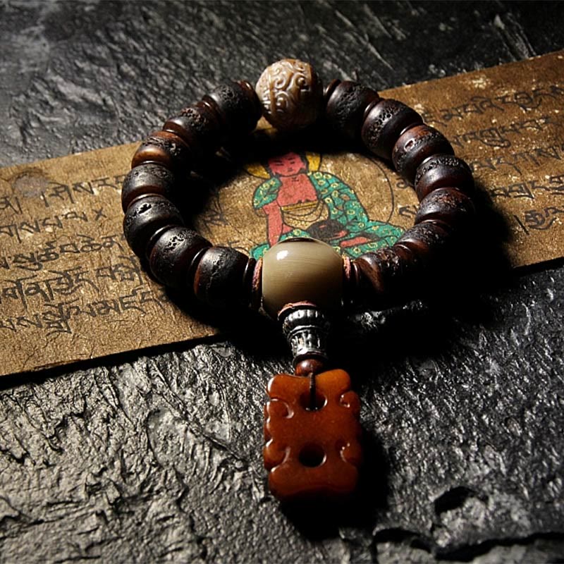 KarmaRipple's Tibetan Yak Bone Dzi Bead Turquoise Keep Away Evil Spirits Bracelet p2