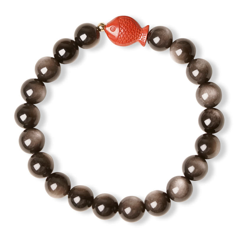 KarmaRipple's Authentic Silver Sheen Obsidian Cinnabar Koi Fish Soothing Protection Bracelet p5