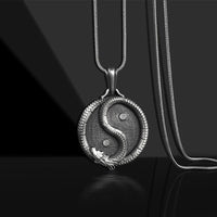 KarmaRipple's Pure Tin Yin Yang Dragon Fortune Strength Pendant Necklace