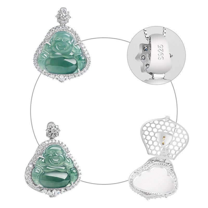 KarmaRipple's 925 Sterling Silver Laughing Buddha Authentic Jade Fortune Abundance Chain Pendant Necklace p6