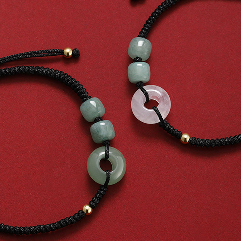 KarmaRipple's 2Pcs Green Aventurine Ivory Jade Peace Buckle Fortune Woven Pair Bracelet p6