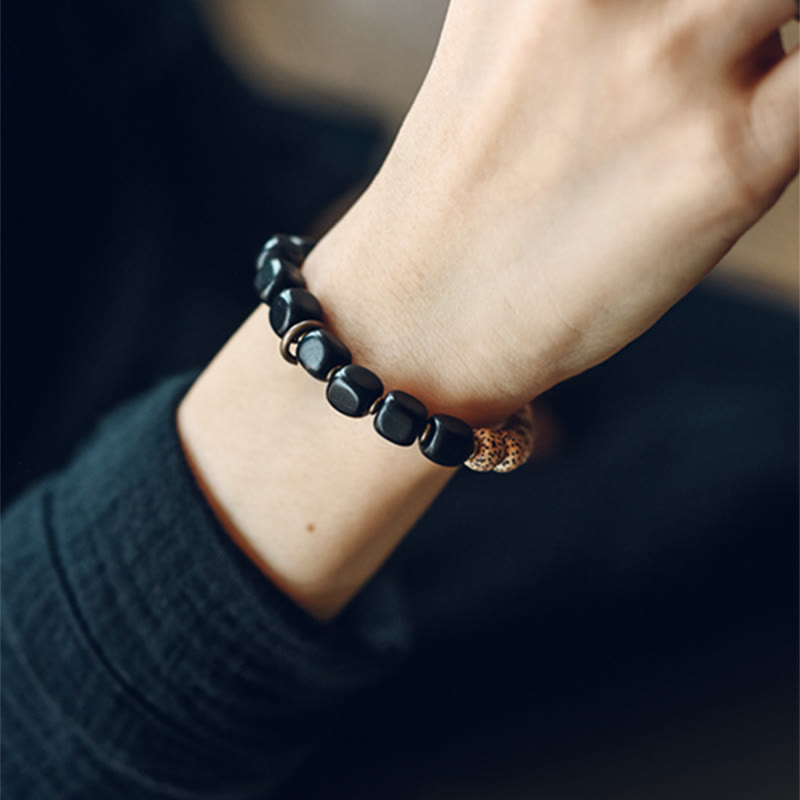 KarmaRipple's Tibetan Bodhi Seed Black Obsidian Ebony Wood Bronze Peace Bracelet p8