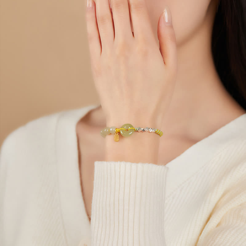 KarmaRipple's 925 Sterling Silver Hetian Jade Peace Buckle Beaded Fortune Happiness Talisman Bracelet p13