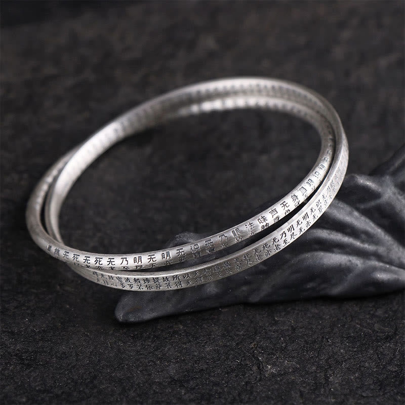 KarmaRipple's 999 Sterling Silver Heart Sutra Carved Protection Bracelet Bangle p2