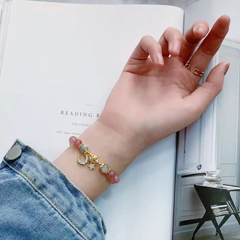 KarmaRipple's Strawberry Quartz Moonstone Moon Star Love Bracelet p10