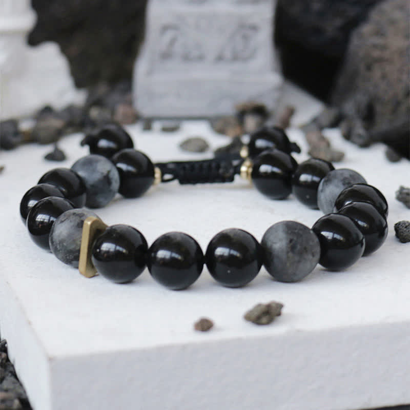 KarmaRipple's Black Obsidian Black Glitter Stone Purification Bracelet p8