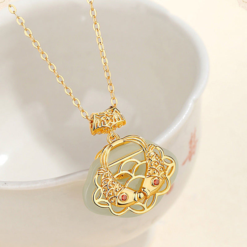 KarmaRipple's 925 Sterling Silver Authentic Hetian Jade Koi Fish Wealth Pendant Necklace p5