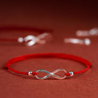 KarmaRipple's 925 Sterling Silver Endless Weave Protection Fortune Red String Bracelet Anklet