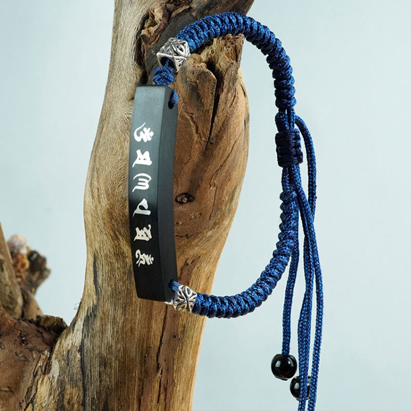 KarmaRipple's Buddhism Six True Words Wood Ebony Wood Silver Inlaid Protection Bracelet p7
