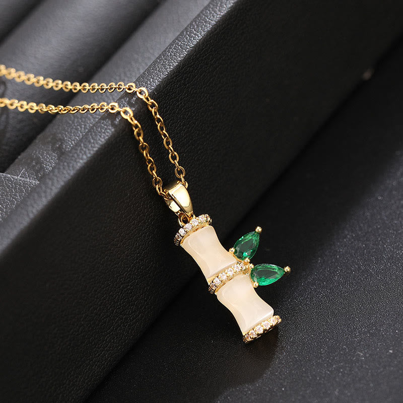 KarmaRipple's 18K Gold Plated Chalcedony Bamboo Rhinestones Balance Pendant Necklace p2