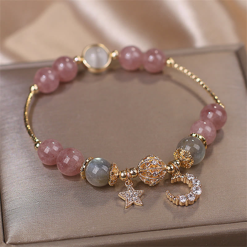 KarmaRipple's Strawberry Quartz Moonstone Moon Star Love Bracelet p3