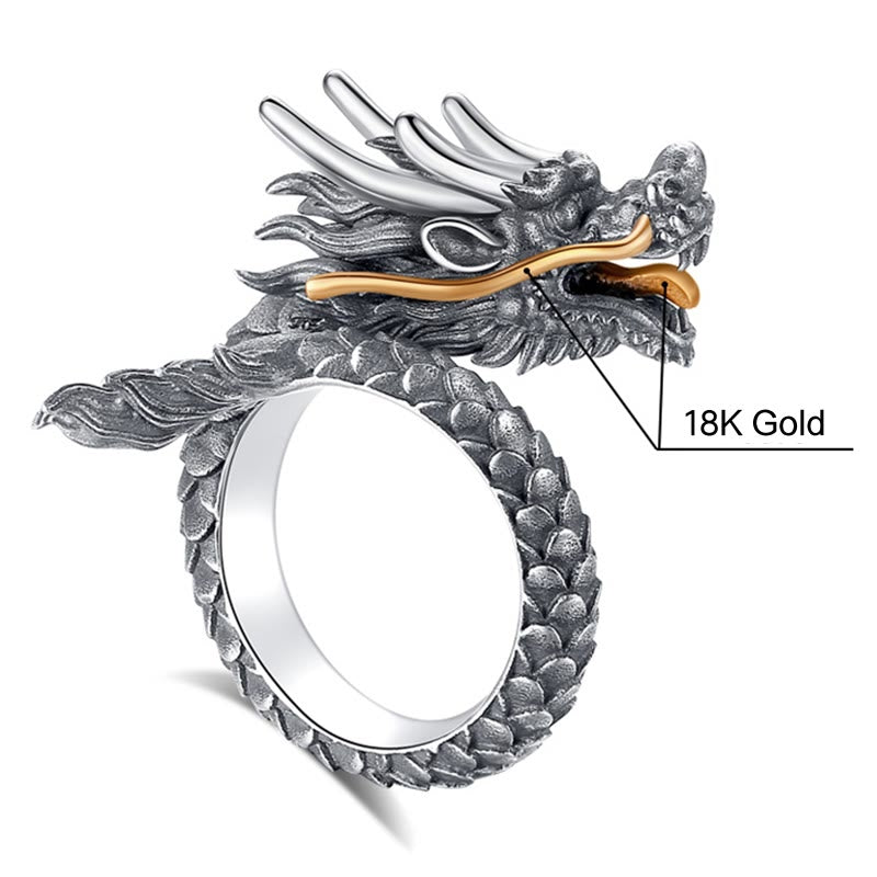 KarmaRipple's 925 Sterling Silver Vintage Dragon Design Protection Strength Adjustable Ring p3