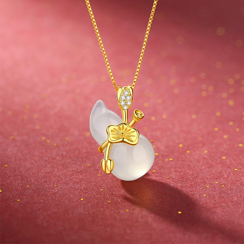 KarmaRipple's Cyan Jade Gourd Lotus Leaf Abundance Necklace Pendant p2