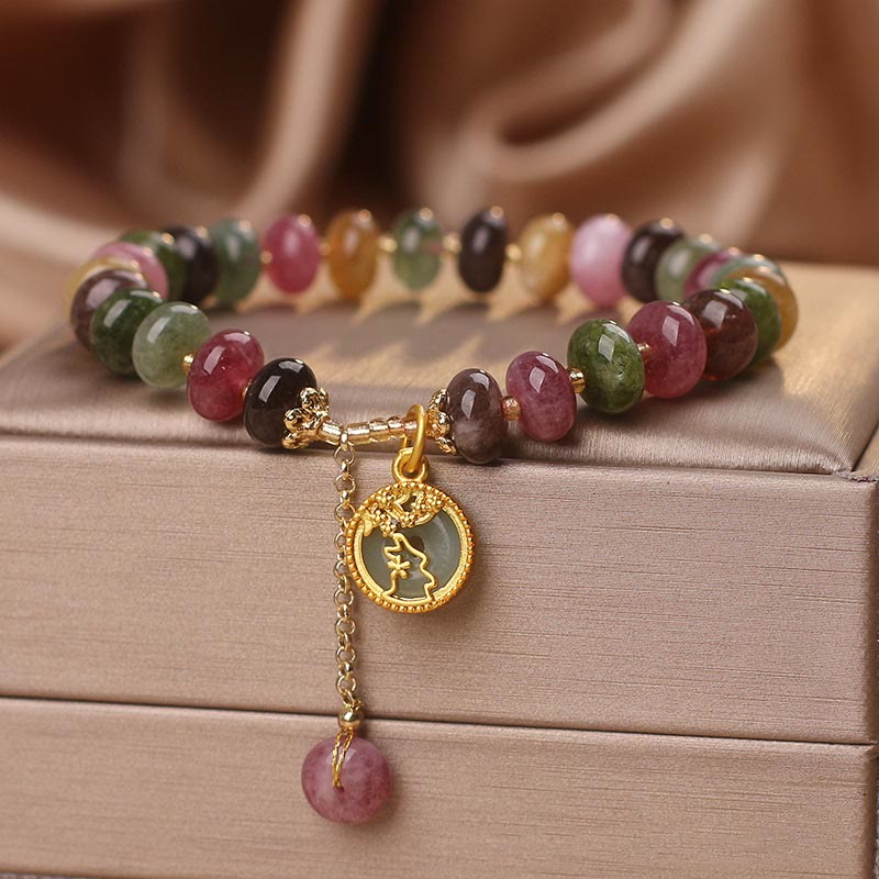 KarmaRipple's Colorful Tourmaline Cute Flower Rabbit Talisman Love Bracelet p13