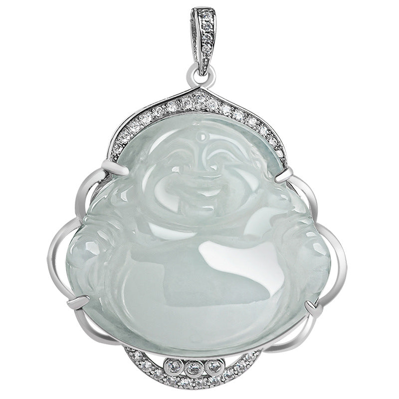 KarmaRipple's 925 Sterling Silver Laughing Buddha Authentic Jade Abundance Pendant Necklace p8